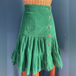 Anthropologie Sitwell Green Corduroy Tiered Skirt. Ruffles Size 10